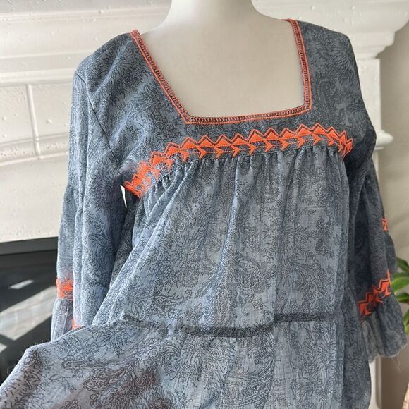 NWT Cousin Earl Lagenlook Florentine Blue Orange Bell SleevesTop Oversized Boho - Picture 13 of 16
